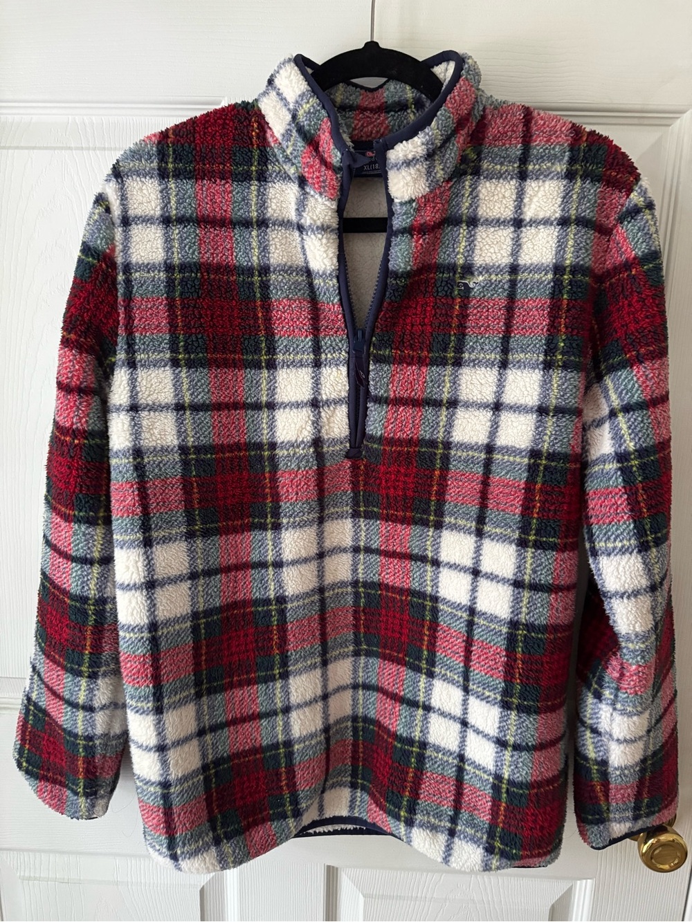 Vineyard Vines Kids Boys Plaid Sherpa Quarter Zip Pullover XL 18